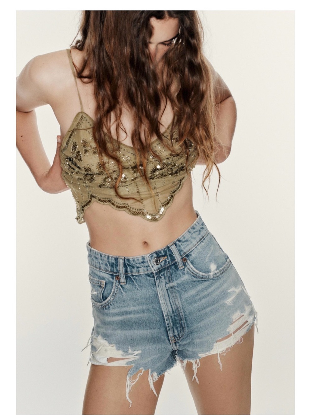 ZARA TFR RIPPED HIGH-WAISTED DISTRESSED DENIM SHORTS SIZE:12